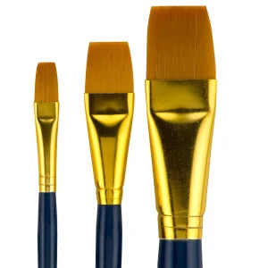 1 Paint Brush Set Short Handled For Decorative Arts, Watercolor, Acrylic, Oils, Set Of 3 Golden Wash Paint Brushes - Set No. 17