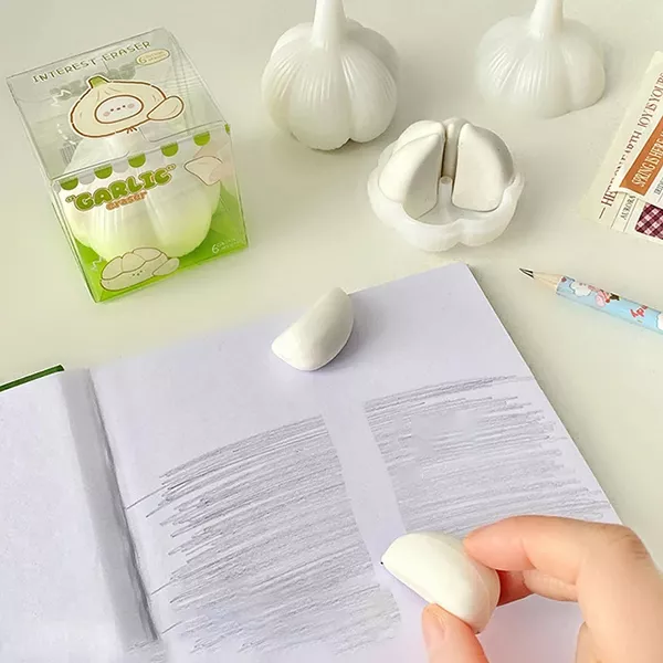 2-pcs Kawaii Lovely Garlic Rubber Eraser Lovely Garlic Shaped Funny Creative Eraser Funny Desk Decor Student Stationery & Back to School - 图片 2